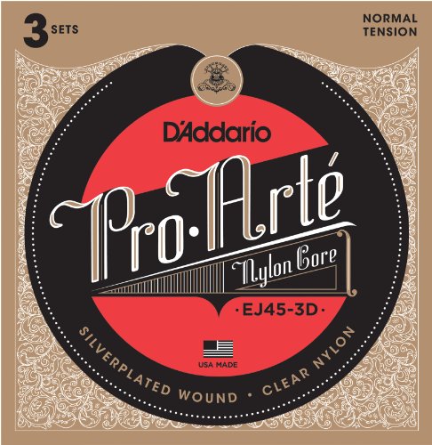Book Cover D'Addario EJ45-3D Pro-Arte Nylon Classical Guitar Strings, Normal Tension (3 Sets) - Nylon Core Basses, Laser Selected Trebles - Offers Balance of Volume and Comfortable Resistance