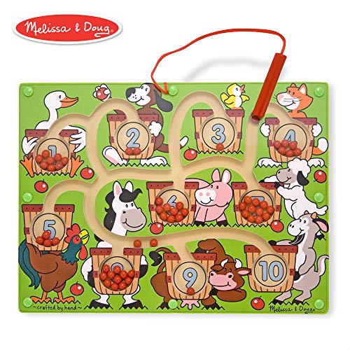 Book Cover Melissa & Doug Magnetic Wand Number Maze (Developmental Toys, Wooden Activity Board, Develops Multiple Skills)