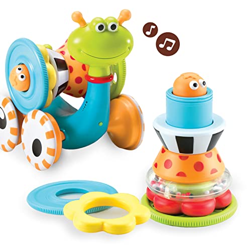 Book Cover Yookidoo Musical Crawl N' Go Snail Toy with Stacker - Promotes Baby's Crawling and Walking. Rolls and Spins Its Shell As It Moves.