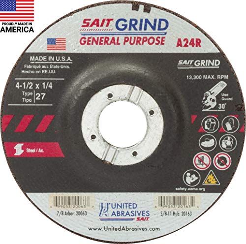 Book Cover United Abrasives-SAIT 20063 A24R General Purpose/Long Life Grinding Wheel (Type 27/Depressed Center) 4 1/2