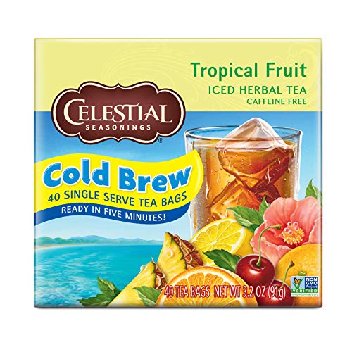 Book Cover Celestial Seasonings Cold Brew Iced Tea, Tropical Fruit, Caffeine Free, 40 Tea Bags (Pack of 6)