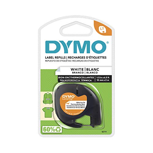 Book Cover DYMO 18771 LT Iron-On Fabric Labels, 1/2-Inch x 6.5-Foot Roll, Black Print on White, Iron On, for LetraTag Printers
