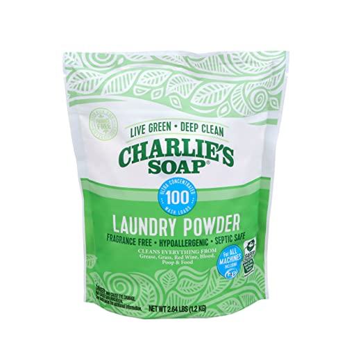 Book Cover Charlie’s Soap Laundry Powder (100 Loads, 1 Pack) Fragrance Free Hypoallergenic Plant Based Deep Cleaning Laundry Powder – Biodegradable Eco Friendly Sustainable Laundry Detergent