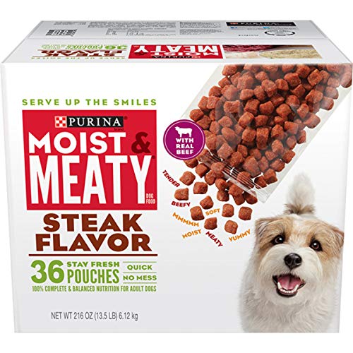 Book Cover Purina Moist & Meaty Wet Dog Food, Steak Flavor - 36 ct. Pouch
