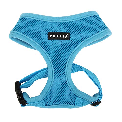 Book Cover Puppia Soft Dog Harness No Choke Over-The-Head Triple Layered Breathable Mesh Adjustable Chest Belt and Quick-Release Buckle, Sky Blue, Large