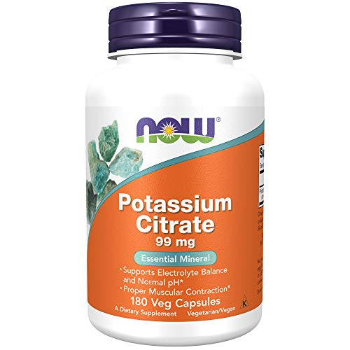 Book Cover NOW Supplements, Potassium Citrate 99 mg, Supports Electrolyte Balance and Normal pH*, Essential Mineral, 180 Veg Capsules