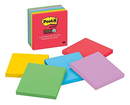 Book Cover Post-it Super Sticky Notes, 2x Sticking Power, 3 in x 3 in, Marrakesh Collection, 6 Pads/Pack (654-6SSAN)