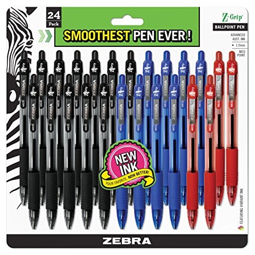 Book Cover Zebra Pen Z-Grip Retractable Ballpoint Pen, Medium Point, 1.0mm, Assorted Business Colors, 24 Pack