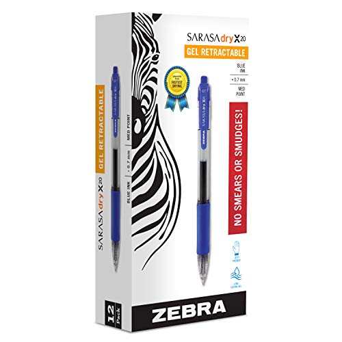 Book Cover Zebra Sarasa Retractable Rollerball Gel Ink Pen Medium Blue Ref 46820 [Pack 12]