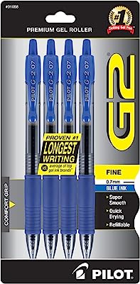 Book Cover PILOT G2 Premium Refillable & Retractable Rolling Ball Gel Pens, Fine Point, Blue Ink, 4-Pack (31058)