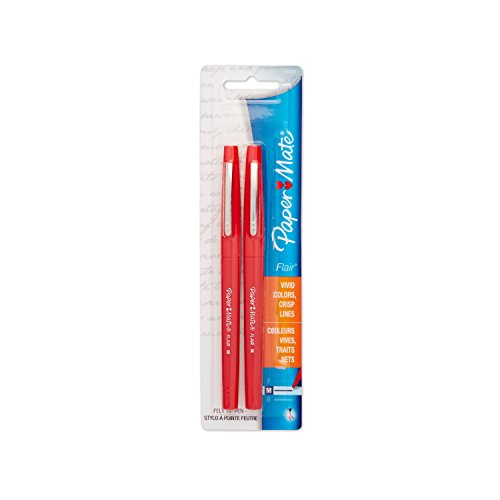 Book Cover Paper Mate Flair Porous-Point Felt Tip Pen, Medium Tip, 2-Pack, Red (8422452PP)