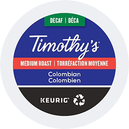 Book Cover Timothy's World Coffee Decaf Colombian K-Cup Coffee, 24 Count (Pack of 2) (Packaging may vary)