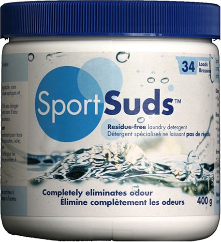 Book Cover Sport Suds Laundry Detergent | Odor Eliminator Sport Wash Residue Free Non-Toxic for Athletic Wear & Technical Clothes 400g Jar 34+ Loads