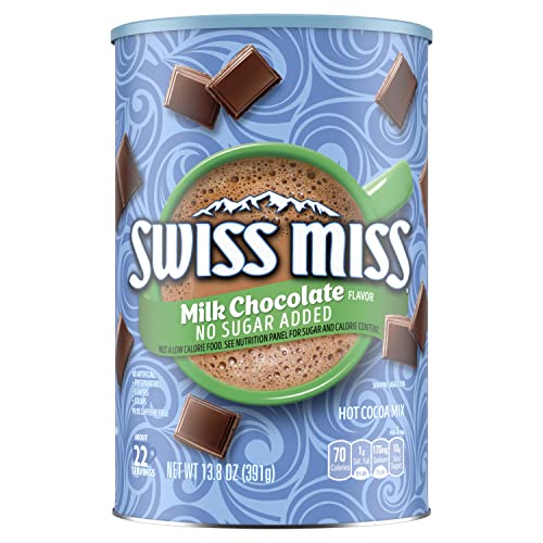 Book Cover Swiss Miss Milk Chocolate Flavor No Sugar Added Hot Cocoa Mix Canister, 13.8 oz. (Pack of 12)