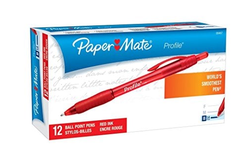 Book Cover Paper Mate Profile Retractable Ballpoint Pens, Bold Point, Red, 12-Count