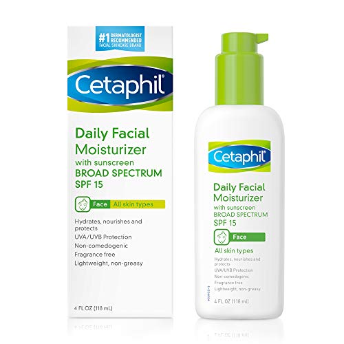 Book Cover Cetaphil Daily Facial Moisturizer with Sunscreen Broad Spectrum SPF 15, Fragrance Free Unscented 8 Fl Oz (Pack of 2)