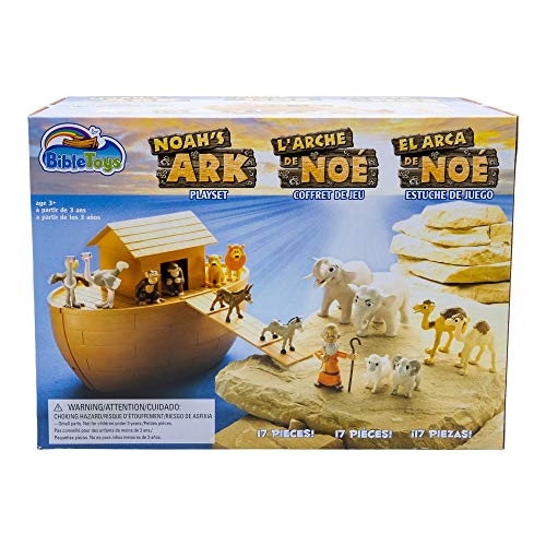 Book Cover BibleToys Noah's Ark 18 Piece Playset with Noah, 14 Animals and Floating Ark- Christian Based Faith Children Toys