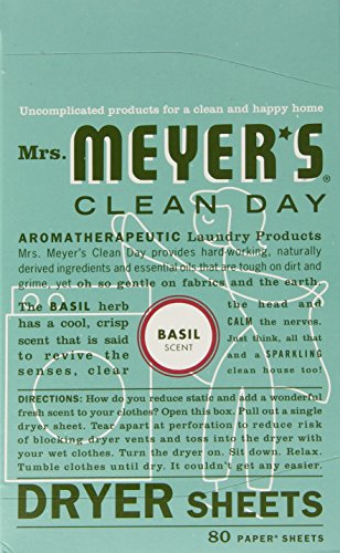 Book Cover Mrs. Meyer's Clean Day Dryer Sheets, 80 Count (Basil, Pack of 3)