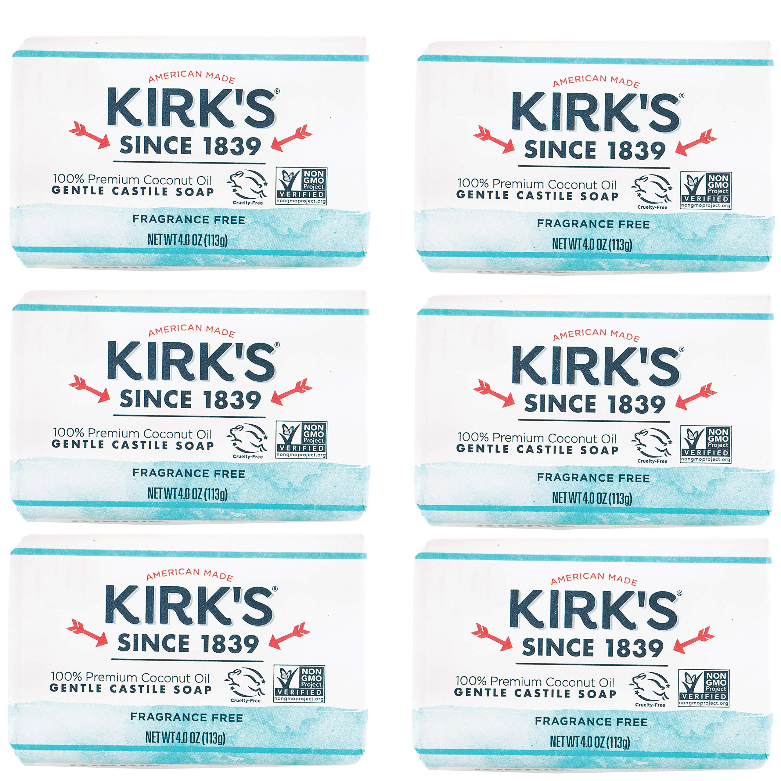 Book Cover Kirk's Castile Bar Soap Clean Soap for Men, Women & Children | Premium Coconut Oil | Sensitive Skin Formula, Vegan | Fragrance-Free/Unscented | 4 oz. Bars - 6 Pack Fragrance Free 4 Ounce (Pack of 6)