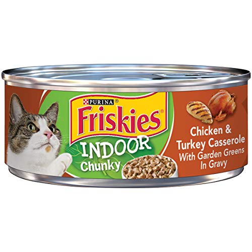 Book Cover Purina Friskies Indoor Gravy Wet Cat Food, Indoor Chunky Chicken & Turkey Casserole In Gravy - (24) 5.5 oz. Cans