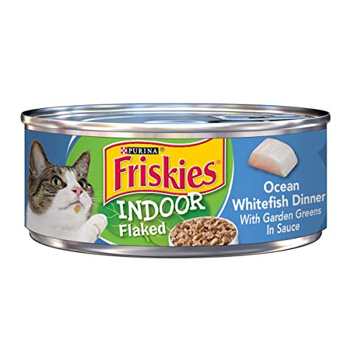 Book Cover Purina Friskies Indoor Wet Cat Food, Indoor Flaked Ocean Whitefish Dinner in Sauce - (24) 5.5 oz. Cans