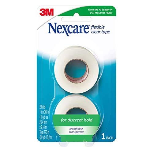 Book Cover Nexcare Flexible Clear Tape, Tough, It’s clear, Stretchy Design Conforms To Hard To Tape Areas, 1-Inch X 10-Yards (Pack of 2)