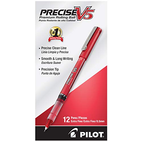 Book Cover Pilot Precise V5 Roller Ball Stick Pen, Precision Point, Ink, .5mm, Pack of 12, Red (35336)