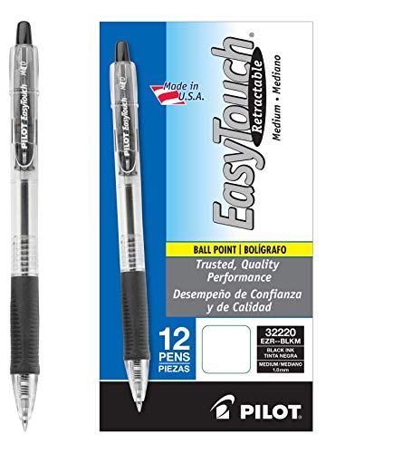 Book Cover PILOT EasyTouch Refillable & Retractable Ballpoint Pens, Medium Point, Black Ink, 12-Pack (32220)