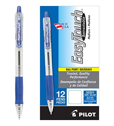 Book Cover PILOT EasyTouch Refillable & Retractable Ballpoint Pens, Medium Point, Blue Ink, 12-Pack (32221)