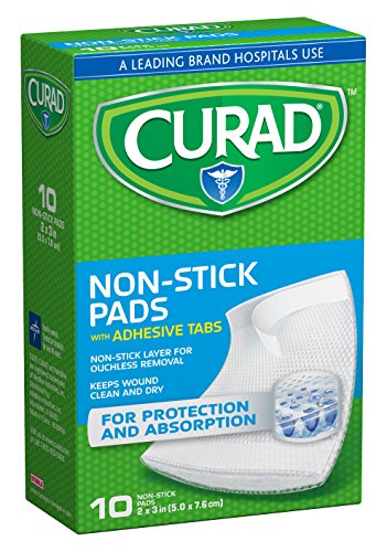 Book Cover Curad Non-Stick Pads, 2 Inches X 3 Inches with Adhesive Tabs, 10 Count