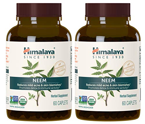 Book Cover Himalaya Organic Neem (2 Pack) for Mild Acne & Healthy Skin 60 Caplets 600mg