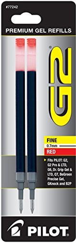 Book Cover Pilot, G2 Gel Ink Refills, Fine Point 0.7 mm, Red, Pack of 2