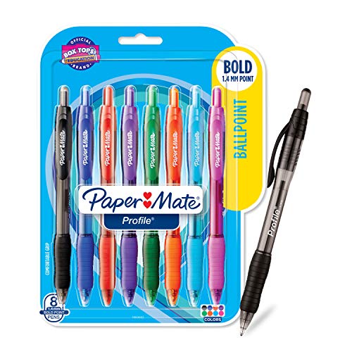 Book Cover Paper Mate 1960662 Profile Retractable Ballpoint Pens, Assorted Colors, 8-Count