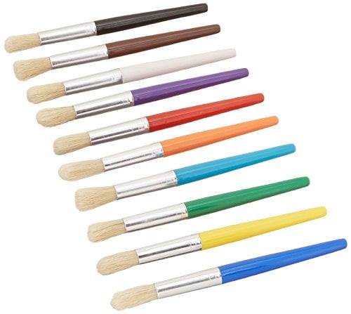 Book Cover Charles Leonard Creative Arts Round Tip Paint Brushes, Short Stubby Round Handle with Hog Bristle, 7.5 Inch, Colors May Vary, 10-Pack (73210)