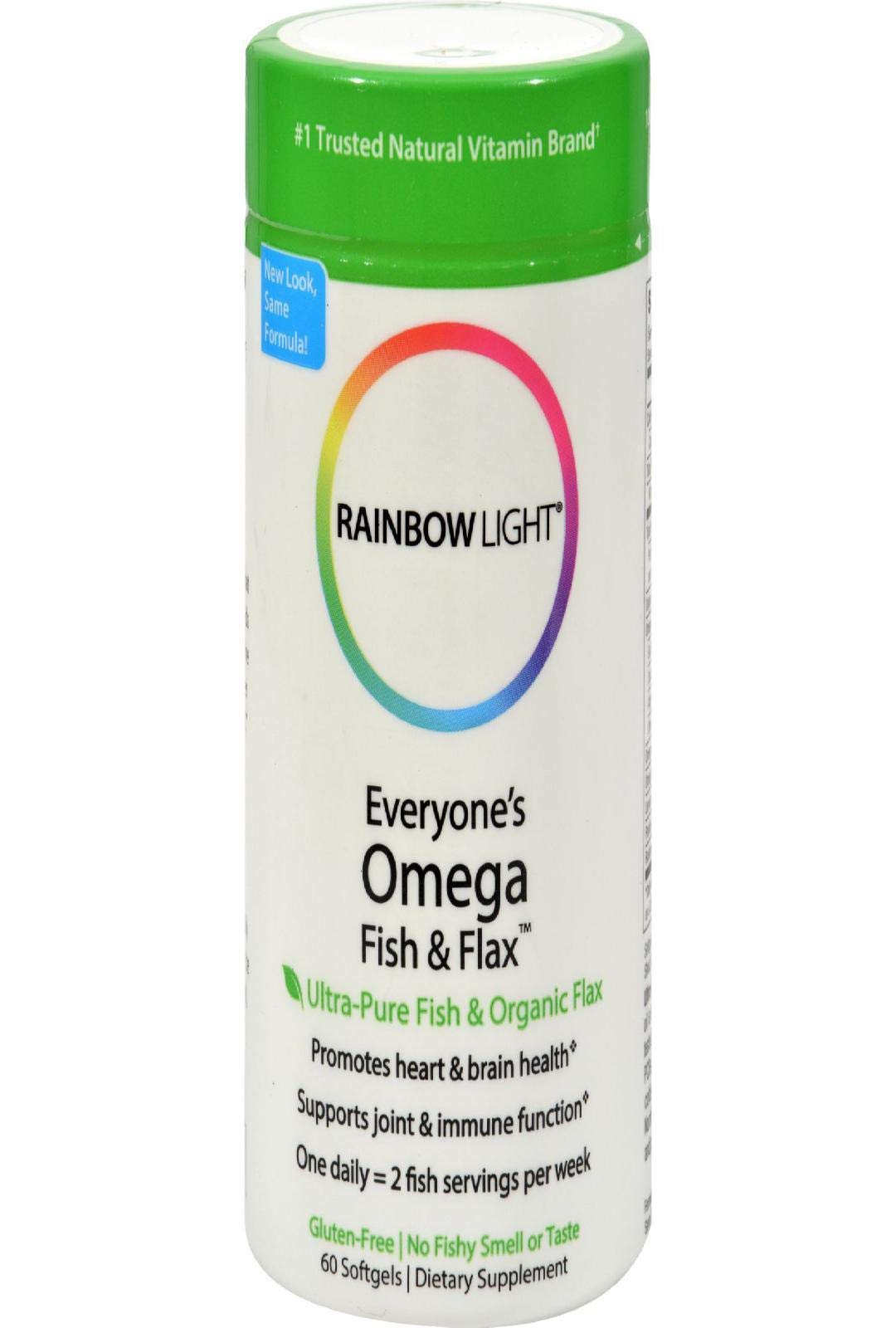 Book Cover Rainbow Light - Everyone's Omega Fish & Flax, Supports a Healthy Brain and Heart while Promoting Joint Comfort with Omega-3 EPA and DHA, Organic Flax Oil and Vitamin D3, Lemon Flavored, 60 Softgels