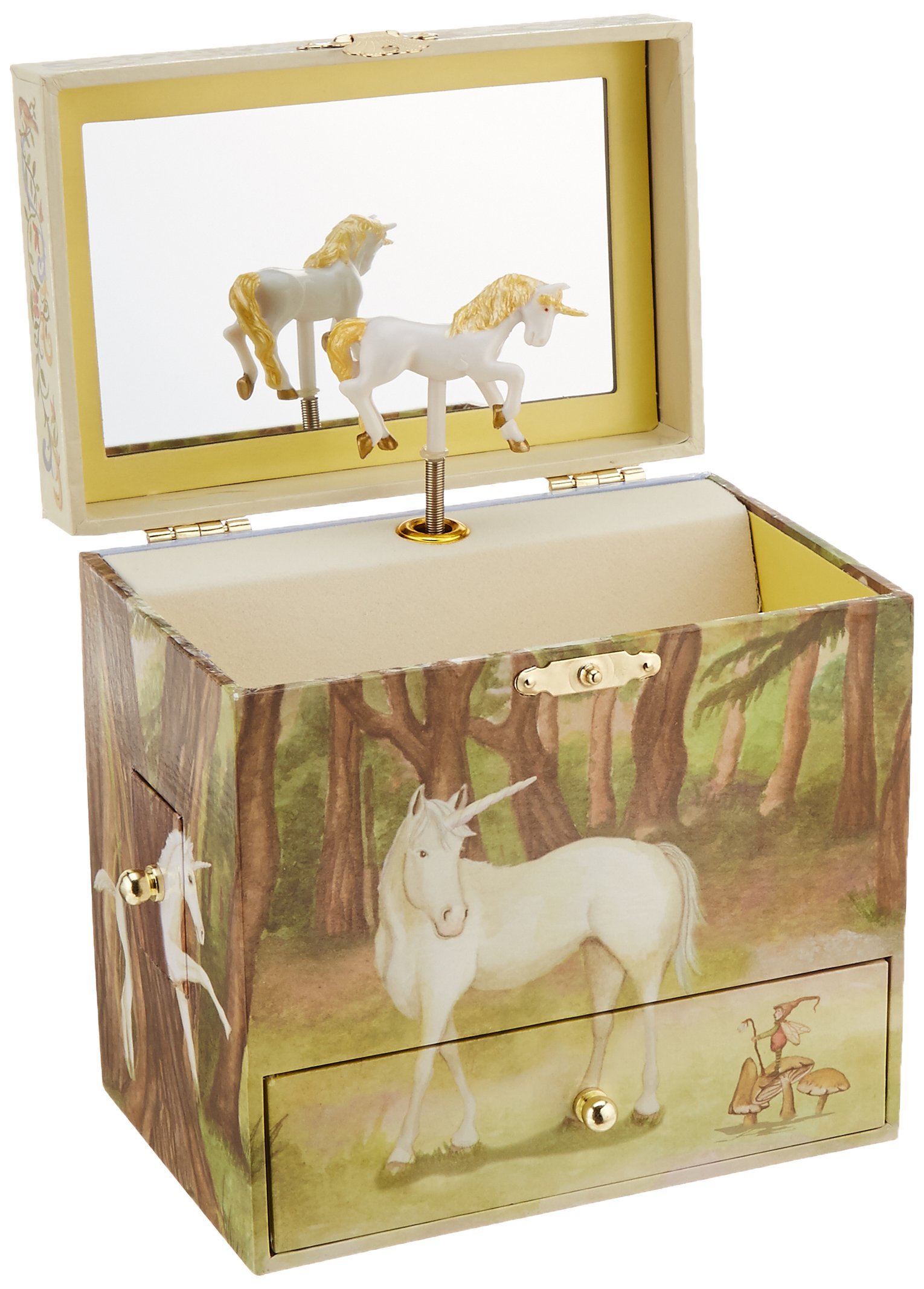 Book Cover Enchantmints Unicorn Jewelry Box for Girls & Boys – Unicorn Music Box with 4 Pullout Drawers, Glass Mirror, Water Color Art Design - Unicorn Figurine Twirls on The Unicorn Tune
