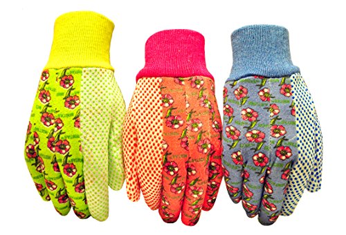 Book Cover G & F 1852-3 Women Soft Jersey Garden Gloves, Women Work Gloves, 3-Pairs Green/Pink/Blue per Pack