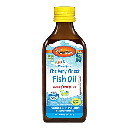 Book Cover Carlson - Kid's The Very Finest Fish Oil Liquid, 800 mg Omega-3s, Norwegian, Wild-Caught Fish Oil, Omega 3 Liquid for Kids, Sustainably Sourced, Lemon, 200 ml
