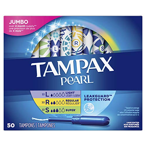 Book Cover Tampax Pearl Plastic Tampons, Multipack, Light/Regular/Super Absorbency, 47 Count, Unscented