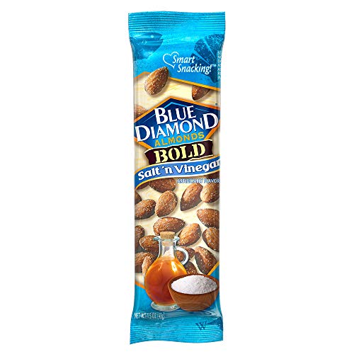 Book Cover Blue Diamond Almonds Salt N' Vinegar Flavored Snack Nuts, Single Serve Bags (1.5 oz, 2 Packs of 12)