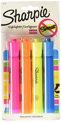 Book Cover Sharpie Accent Tank-Style Highlighters, 4 Colored Highlighters (25174PP)