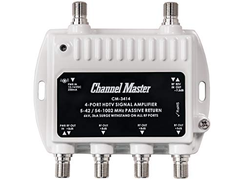 Book Cover Channel Master Ultra Mini 4 TV Antenna Amplifier, TV Antenna Signal Booster with 4 Outputs for Connecting Antenna or Cable TV to Multiple Televisions (CM-3414),White