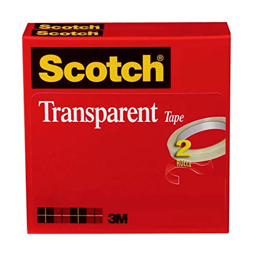 Book Cover Scotch Transparent Tape, 2 Rolls, 1/2 x 2592 Inches, Classic glossy-finish, Boxed (600-2P12-72)