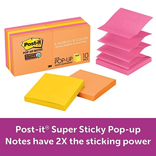 Book Cover Post-it Super Sticky Pop-up Notes, 2x Sticking Power, 3 in x 3 in, Rio de Janeiro Collection, 10 Pads/Pack (R330-10SSAU)