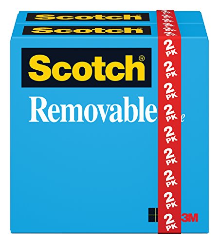 Book Cover Scotch Removable Tape, Non-Damaging, Invisible, Engineered for Hanging, 3/4 x 1296 Inches, Boxed, 2 Rolls (811-2PK)