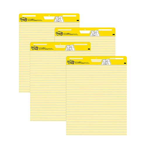 Book Cover Post-it Super Sticky Easel Pad, 25 x 30 Inches, 30 Sheets/Pad, 4 Pads (561VAD4PK), Yellow Lined Premium Self Stick Flip Chart Paper, Super Sticking Power