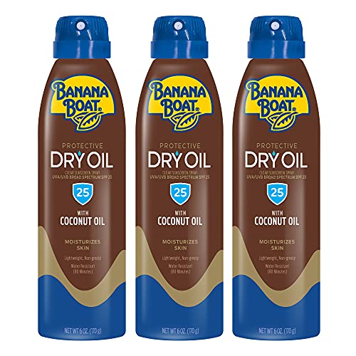 Book Cover Banana Boat Dry Oil, Reef Friendly, Clear Sunscreen Spray with Coconut Oil, SPF 25, 6oz. - Pack of 3