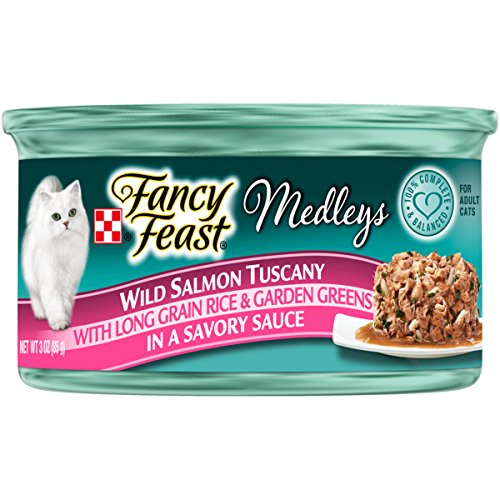 Book Cover Purina Fancy Feast Wet Cat Food, Medleys Wild Salmon Tuscany With Long Grain Rice & Garden Greens - (24) 3 oz. Cans