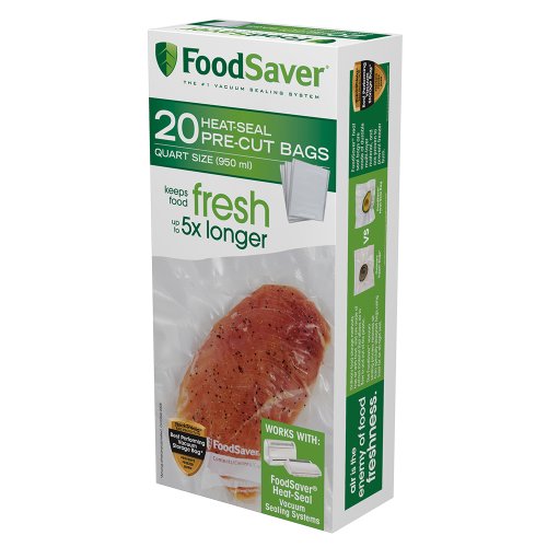 Book Cover FoodSaver 1-Quart Precut Vacuum Seal Bags with BPA-Free Multilayer Construction for Food Preservation, 20 Count
