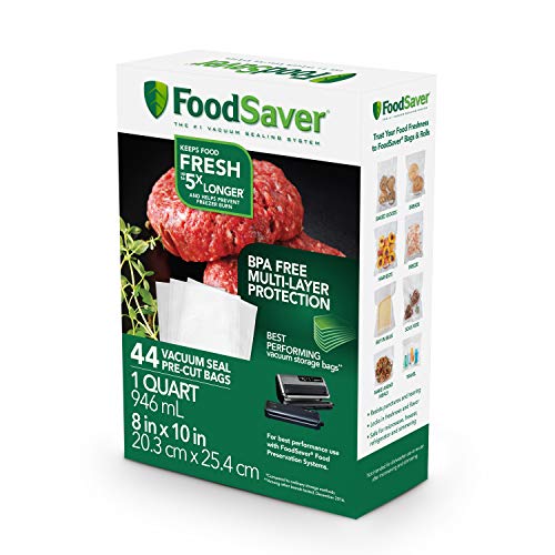 Book Cover FoodSaver Vacuum Sealer Bags for Airtight Food Storage and Sous Vide, 1 Quart Precut Bags (44 Count)
